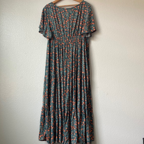 Rusttydustty Ditzy Floral cottagecore flutter Sleeve tiered Maxi Dress Boho 2XL - Picture 7 of 11
